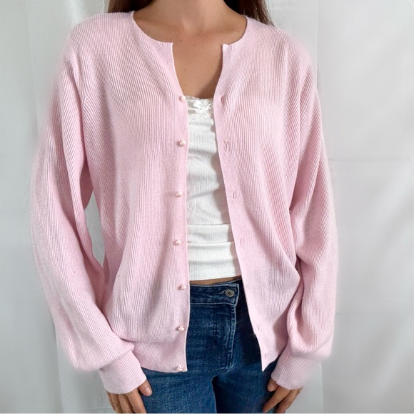 Vintage pastel pink button up cardigan relaxed fit medium - Picture 1 of 6